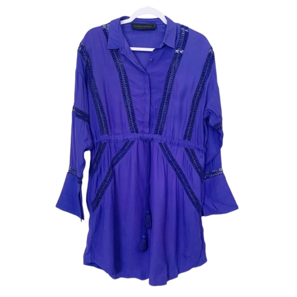 Bless'ed Are The Meek Shirt Dress Crochet Detail Blur Sz 2 Boho Party Cocktail